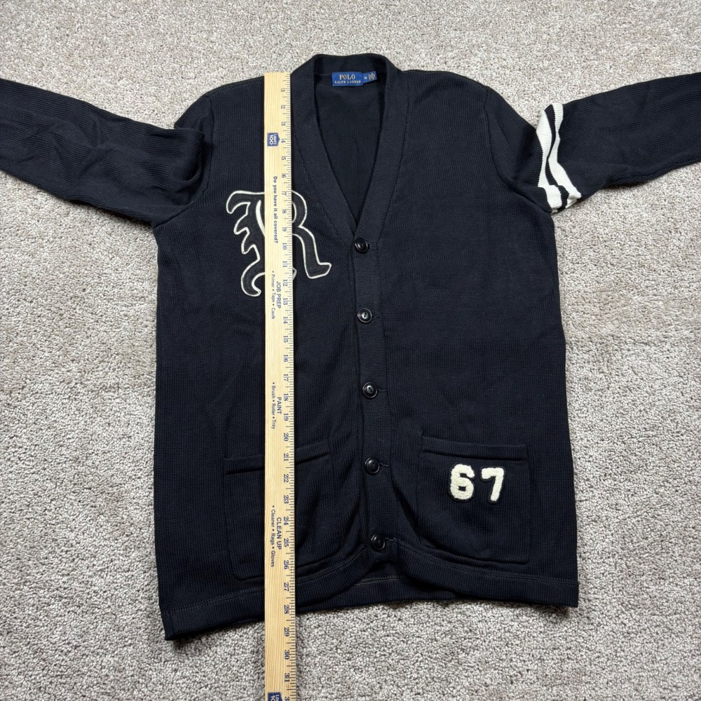 Polo Ralph Lauren Mens Black Cotton Letterman Varsity Cardigan Sweater Size M 67 - Picture 5 of 8